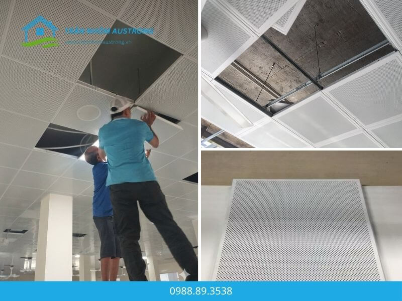 Thi công trần nhôm Clip-in 600x600 Austrong