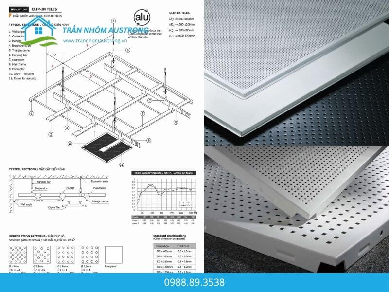 Thông số kỹ thuật trần nhôm Clip-in 600x600 Austrong